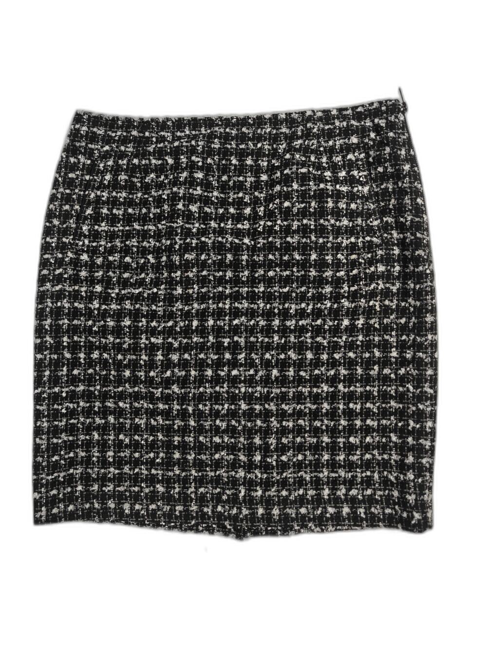 Women Halogen Pencil Skirt Black White Tweed Size 12